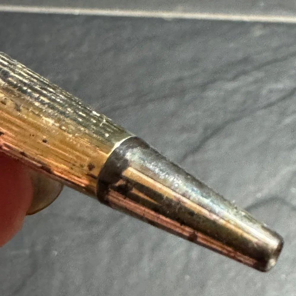 Vtg Antique Ballpoint pen, Black lacquer cap gold-plated, striped barrel 40s/50s